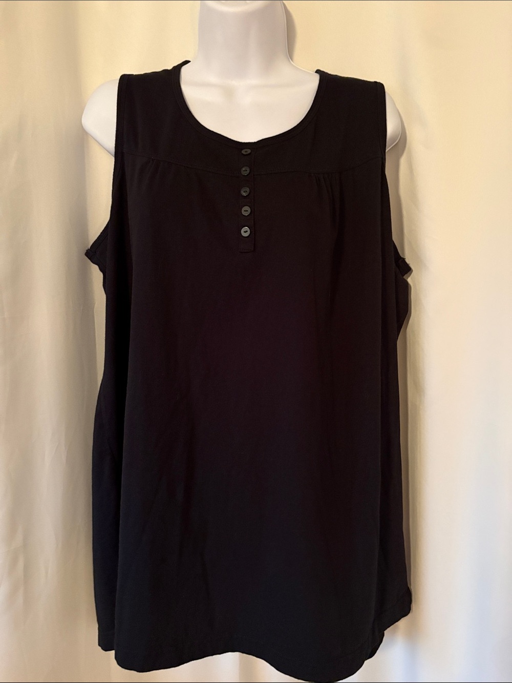 Sleeveless Black Henley Tank Top